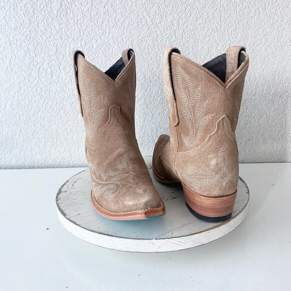 Lane LEXINGTON Womens Cowboy Bootie 7.5 Latte Suede Western Cowgirl Short Boots - Picture 1 of 10